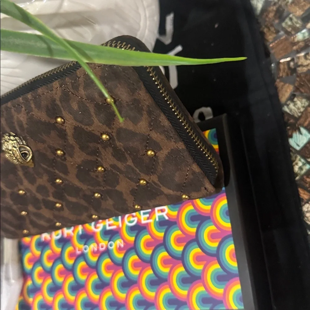 Kurt Geiger London Kensington Zip Around Suede Leopard Studded Wallet